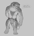  2017 anthro bulge charr claws clothing english_text fangs feline guild_wars horn male mammal monochrome multi_ear simple_background snowskau solo swimsuit text video_games 