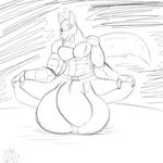  angrypotato96 anthro bionic_arm bulge canine clothed clothing greyscale hyper hyper_bulge male mammal monochrome muscular muscular_male sitting sketch solo topless 