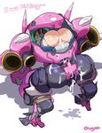  after_anal after_sex anus artificial_vagina ass ass_cutout brown_hair cockpit cum cum_in_ass cum_on_body cum_on_lower_body d.va_(overwatch) english from_behind headphones highres lightsource looking_at_viewer looking_back mecha meka_(overwatch) open_mouth overwatch pussy simple_background solo text_focus torn_clothes whisker_markings 