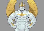  2017 3_fingers abs absurd_res animate_inanimate armor biceps big_biceps big_eyes black_eyes colored coy cute fist front_view galio_(lol) gargoyle gold_body gold_wings grey_background grey_theme half-length_portrait hands_on_hips helmet hero hi_res huge_muscles league_of_legends light light_theme looking_at_viewer male manly markings mostly_nude muscular muscular_male navel nipples noseless nude pecs petricite portrait riot_games serratus shaded sharp_teeth shiny shiny_body simple_background slugsdog smile solo standing stone teeth thick_neck toony two_tone_body unconvincing_armor video_games warm_colors white_body white_nipples white_pupils wings yellow_markings yellow_wings 