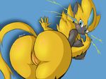  2017 anthro big_breasts big_butt breasts butt female huge_butt looking_at_viewer nintendo nipples nude pok&eacute;mon pussy simple_background solo suirano thick_thighs video_games wide_hips zeraora 