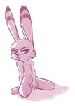  2017 anthro blue_eyes covering covering_crotch disney ear_markings facial_markings fuel_(artist) jack_savage kneeling lagomorph looking_at_viewer male mammal markings nude rabbit restricted_palette simple_background solo white_background zootopia 