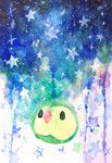  black_eyes gen_5_pokemon highres kamyu_kk looking_at_viewer night night_sky no_humans pokemon pokemon_(creature) sky solo solosis star traditional_media watercolor_(medium) 