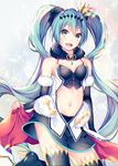  :d aqua_eyes aqua_hair bad_id bad_pixiv_id bare_shoulders boots breasts chromatic_aberration commentary_request contrapposto cowboy_shot detached_sleeves goodsmile_company goodsmile_racing hatsune_miku high_heel_boots high_heels long_hair looking_at_viewer medium_breasts midriff navel open_mouth racing_miku racing_miku_(2018) revision shiomizu_(swat) skirt smile solo standing thigh_boots thighhighs twintails very_long_hair vocaloid zettai_ryouiki 