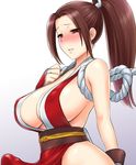  breasts brown_eyes brown_hair cleavage fatal_fury futanari high_ponytail huge_breasts japanese_clothes large_breasts ninja pelvic_curtain ponytail revealing_clothes rope shiranui_mai sideboob solo st.germain-sal the_king_of_fighters 