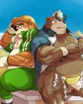  2017 anthro ashigara bear belly blush clothed clothing duo eyewear glasses hat isuckusuck male mammal overweight overweight_male sitting straw_hat tokyo_afterschool_summoners volos 