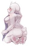  anthro arched_back blush breasts butt caprine clothing female from_behind_(disambiguation) fur goat kneeling mammal side_boob toriel undertale video_games white_fur yugaiga 