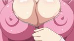  1boy 1girl animated animated_gif ass ass_shake bottomless breasts butt_crack cleavage hizuki_ayana huge_ass huge_breasts kagaku_na_yatsura nipples purple_hair subtitled tail 