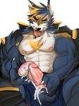  abs agonylight anthro beach bed biceps big_muscles black_fur canine cellphone claws clothed clothing cum cumshot ejaculation erection fur hi_res kemono looking_at_viewer male mammal muscular nude orgasm pants pecs penis phone rabbity seaside smile solo standing topless white_fur wolf yellow_eyes 