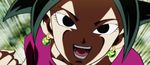  1girl alone black_eyes black_hair caulifla dragon_ball dragon_ball_super earrings female fusion happy kale_(dragon_ball) kefla open_mouth ponytail potara_earrings red_shirt saiyan shirt smile solo spiky_hair teeth tongue 