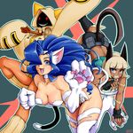  3girls animal_ears arc_system_works belt blazblue blonde_hair blue_eyes blue_hair braid breasts capcom cat cat_ears claws cleavage crossover dark_skin detached_leggings felicia female fingerless_gloves gloves grin hair_ribbon hood lab_zero_games large_breasts long_hair ms._fortune_(skullgirls) multiple_crossover multiple_girls navel one_eye_closed paw_pose red_eyes ribbon scar severed_head sharp_teeth short_hair shoulders skullgirls sleeveless sleeveless_turtleneck slit_pupils smile stitches tail taokaka teeth trait_connection turtleneck twin_braids underboob vampire_(game) very_long_hair white_hair wink yellow_eyes zipper 