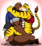  2017 anthro bear bearlovestiger13 bottomless clothed clothing feline fur juuichi_mikazuki male male/male mammal morenatsu nipples pecs simple_background tiger torahiko_(morenatsu) 