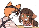  aged_up anthro bittersweet_candy_bowl breasts brown_fur brown_hair cat cleavage clothed clothing duo epilepticgerbil feline female fur green_eyes grin hair leaning leaning_forward male mammal molly_(bcb) open_mouth open_smile orange_hair paulo_(bcb) smile uniform 