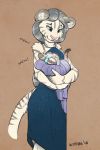  2018 5_fingers ambiguous_gender anthro baby biped clothed clothing duo fan_character feline female fully_clothed holding_child humanoid_hands keidran ketos mammal mother_and_child onomatopoeia pantherine sapphire_(hunterx90) signature silvia_(hunterx90) simple_background sound_effects standing tiger twokinds young 