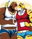  2017 abs anthro bear bearlovestiger13 bulge clothed clothing feline fur juuichi_mikazuki male mammal morenatsu pecs simple_background tiger torahiko_(morenatsu) underwear 