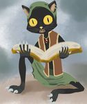  2016 anthro beutelwolf book cat clothed clothing cute_fangs druid feline looking_at_viewer magic_user mammal momo_(google) pendant piercing solo tribal_spellcaster vest yellow_eyes 