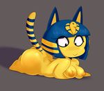  2017 animal_crossing ankha anthro big_butt biped blue_hair breasts butt cat digital_media_(artwork) egyptian feline female hair lying mammal nintendo nipples noseless nude on_front pose short_stack slightly_chubby smile solo somescrub thick_thighs video_games voluptuous wide_hips 