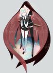  absurdly_long_hair androgynous bangs black_footwear black_legwear black_neckwear black_shirt black_shorts blue_eyes blue_hair bort character_name closed_eyes closed_mouth diamond_(houseki_no_kuni) elbow_gloves eyebrows_visible_through_hair gem_uniform_(houseki_no_kuni) gloves grey_background houseki_no_kuni hug hug_from_behind long_hair looking_at_viewer multicolored_hair multiple_others necktie puffy_short_sleeves puffy_sleeves red_hair shell_(shell518) shirt shoes short_hair short_sleeves shorts smile space_print standing starry_sky_print thighhighs very_long_hair white_gloves white_legwear white_shirt wing_collar 