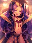  :d blurry blurry_background bow bow_bra bra breasts ceiling_light chandelier chinese_clothes collarbone commentary_request cowboy_shot crown curly_hair earrings eyebrows_visible_through_hair facial_mark fang fate/grand_order fate_(series) forehead_mark gold_trim groin hagoromo hands_on_hips hanfu jewelry light light_particles long_hair long_sleeves looking_at_viewer moe_(hamhamham) navel neck_ring open_mouth pelvic_curtain purple_eyes purple_hair purple_ribbon ribbon ribbon_bra shawl shiny shiny_hair shiny_skin sidelocks sleeves_past_wrists small_breasts smile solo standing stomach string string_bra tassel tsurime underwear very_long_hair wide_sleeves wu_zetian_(fate/grand_order) 