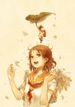  arrietty brown_eyes brown_hair crossover dress haibane_renmei halo highres karigurashi_no_arrietty liyin_(neptune) looking_at_another messy_hair multiple_girls open_mouth rakka sailor_collar school_uniform simple_background smile wings 