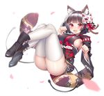 :d animal_ears artist_name ass azur_lane black_footwear black_hair black_kimono blurry blush boots breasts cat_ears cat_mask cat_tail commentary_request dated depth_of_field fang hair_ornament hattori_masaki japanese_clothes kimono large_breasts legs_together mask mask_on_head obi open_mouth panties petals purple_eyes sash short_hair sideboob smile solo tail thighhighs thighs underwear white_legwear white_panties yamashiro_(azur_lane) 