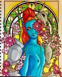  anthro armor breasts clothed clothing female fish flower hair kierie marine plant ponytail portrait red_hair scar small_breasts topless undertale undyne video_games 