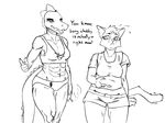  abs alligator anthro bea_(nitw) belly black_and_white breasts cigarette clothing crocodilian feline female greasymojo_(artist) mae_(nitw) mammal monochrome navel night_in_the_woods reptile scalie slightly_chubby smoking text underwear 