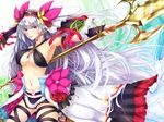  bow breasts flower gem hair_bow hair_flower hair_ornament hair_ribbon hairband highres holding holding_spear holding_weapon ihara_natsume jewelry kurissa_(sennen_sensou_aigis) large_breasts long_hair looking_at_viewer midriff navel necklace o-ring parted_lips polearm purple_eyes ribbon ribs sennen_sensou_aigis skirt solo spear standing very_long_hair weapon white_hair white_skirt 