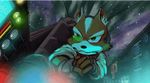  animated anthro arwing black_nose brown_fur canine clothing cockpit fingerless_gloves fox fox_mccloud fur gloves green_eyes jacket jojo56830 male mammal nintendo sitting solo space star_fox video_games white_fur 