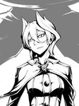  cape dream_demon greyscale hair_between_eyes jacket looking_to_the_side made_in_abyss monochrome ozen parted_lips short_hair smile solo upper_body whistle 