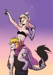  4_toes 5_fingers anthro barefoot canine clothed clothing digital_media_(artwork) dog female hair male mammal moon pink_hair poisoned_(artist) smile smiled toes yellow_eyes yellow_nose 