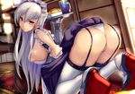  all_fours arched_back arched_soles ass ass_focus azur_lane backlighting bad_anatomy bangs belfast_(azur_lane) blurry blush braid breasts closed_mouth collar comiket_93 commentary_request day depth_of_field dress dress_flip drink eyebrows_visible_through_hair food french_braid frills garter_straps gloves grey_footwear hair_between_eyes holding holding_tray indoors large_breasts lavender_eyes long_hair looking_at_viewer looking_back maid maid_headdress omurice panties plate rudder_shoes sagging_breasts satou_daiji shoe_soles sideboob silver_hair skindentation smile solo thighhighs thighs thong tray underwear vambraces white_legwear white_panties 