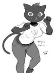  2017 anthro breasts cat clothed clothing covered_nipples feline female mae_(nitw) mammal monochrome night_in_the_woods solo tsukudani_(coke-buta) 