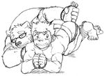  2017 anthro bear butt clothed clothing duo eyewear food food_play glasses human male mammal simple_background tokyo_afterschool_summoners volos white_background 