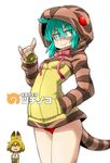  &gt;:) animal_ears aono3 aqua_eyes aqua_hair blonde_hair breasts character_name hand_in_pocket hips hood hoodie japari_coin japari_symbol kemono_friends long_sleeves medium_breasts multiple_girls outline panties pantyshot pantyshot_(standing) red_panties serval_(kemono_friends) serval_ears shirt short_hair small_breasts smile snake_tail solo_focus standing tail thighs translated tsuchinoko_(kemono_friends) underwear v-shaped_eyebrows white_background white_shirt 