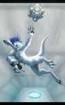  5_fingers anthro black_bars blue_hair canine digital_media_(artwork) fur hair hi_res kangaroo mammal marsupial nude poisoned_(artist) portal_(series) portal_gun valve video_games white_fur wolf 