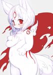  amaterasu anthro anthrofied blush breasts canine cub deity facial_markings female fire fur hair kemono kishibe looking_at_viewer mammal markings nude red_eyes red_markings slightly_chubby solo standing video_games white_fur white_hair wolf young ōkami 