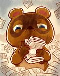  counting_money doubutsu_no_mori furry half-closed_eyes highres money no_humans tanukichi_(doubutsu_no_mori) 