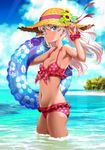  :c aqua_eyes ass beach bikini blonde_hair blue_innertube blue_sky breasts cloud cloudy_sky commentary_request covered_nipples day floral_print flower frilled_bikini frills from_side front-tie_bikini front-tie_top hands_on_headwear hands_up hat hat_flower innertube island light_rays long_hair looking_at_viewer navel ocean original outdoors platinum_blonde_hair polka_dot polka_dot_bikini red_bikini red_scrunchie scrunchie sky small_breasts solo standing straw_hat sun_hat sunbeam sunflower sunlight swimsuit tachibana_kazumi tan thighs transparent tree twintails wading water wet wrist_scrunchie 