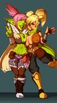  big_breasts blonde_hair breasts clothing female gnome goblin green_eyes green_skin hair humanoid not_furry piercing pigtails pink_hair pointy_ears ponytail purple_eyes svenners 