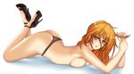  1girl alone ass back black_heels breasts female heels high_heels hips laying long_hair nami_(one_piece) nude one_piece orange_hair panties sideboob simple_background solo thighs white_background 