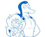  anthro bearslime clothed clothing cosma crossover duo female hair lizard long_hair male monochrome ok_k.o.!_let&#039;s_be_heroes reptile scalie shoulder_pads size_difference star_vs._the_forces_of_evil toffee_(svtfoe) 