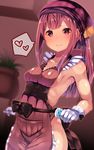  alternate_costume apron atsutoku blush breasts collarbone commentary_request gloves heart heart-shaped_pupils highres kamikaze_(kantai_collection) kantai_collection long_hair naked_apron purple_apron purple_eyes purple_hair small_breasts solo spoken_heart symbol-shaped_pupils white_gloves 