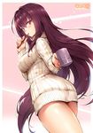  cup fate/grand_order fate_(series) haoni long_hair looking_at_viewer mug purple_hair red_eyes scathach_(fate)_(all) scathach_(fate/grand_order) solo sweater toothbrush turtleneck turtleneck_sweater white_sweater 