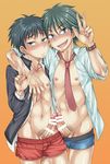  2boys erection kanbayashi_takaki looking_at_viewer multiple_boys penis smile student underwear undressing v yaoi 