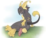  2017 3_toes alternate_color anthro anus balls bedroom_eyes black_fur butt butt_grab chest_tuft claws dreiker fan_character feet fur grass half-closed_eyes hand_on_butt hindpaw humanoid_feet knot kuroodod_(fursona) looking_at_viewer looking_back male mammal nintendo nude paws pok&eacute;mon pok&eacute;mon_(species) presenting presenting_anus presenting_hindquarters raichu rear_view red_eyes rodent seductive soles solo toe_claws toes tongue tuft video_games 