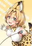  :&gt; animal_ears blush bow bowtie breasts cla_(torinabe) elbow_gloves eyebrows_visible_through_hair from_above gloves high-waist_skirt highres japari_symbol kaban_(kemono_friends) kemono_friends large_breasts looking_at_viewer minigirl multiple_girls o_o open_mouth print_gloves print_neckwear print_skirt serval_(kemono_friends) serval_ears serval_print serval_tail shirt skirt sleeveless sleeveless_shirt solo_focus striped_tail tail upper_body yellow_eyes 