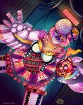  2017 absurd_res animatronic anthro avian bird blood bow_tie breasts chica_(fnaf) chicken clothing cupcake_(fnaf) digital_media_(artwork) feathers female five_nights_at_freddy&#039;s fur glowing glowing_eyes hat hi_res hiyoko looking_at_viewer machine pink_fur robot sister_location smile video_games 