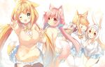  :d ;o amamiya_aki amamiya_mei animal_ear_fluff animal_ears bangs black_footwear black_legwear blonde_hair blue_eyes blue_skirt blush bow bowtie breasts bunny_ears bunny_girl bunny_tail cardigan cleavage closed_eyes closed_mouth collared_shirt commentary_request covering covering_crotch cynthia_riddle double_v eyebrows_visible_through_hair finger_to_mouth flower fox_ears fox_girl fox_tail frilled_hairband frills hair_between_eyes hair_bow hair_flower hair_ornament hair_scrunchie hairband hand_up highres large_breasts long_hair long_sleeves looking_at_viewer low_twintails milia_leclerc multiple_girls one_eye_closed open_mouth original outstretched_arm p19 partially_unbuttoned petals pink_hair pink_scrunchie plaid_neckwear pleated_skirt polka_dot polka_dot_scrunchie red_eyes school_uniform scrunchie shirt shoes skirt sleeves_past_wrists smile sweat tail thighhighs thighs twintails v very_long_hair white_background white_bow white_hairband white_legwear white_shirt x_hair_ornament zettai_ryouiki 