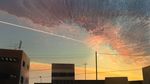  blurry building city cloud condensation_trail highres no_humans original power_lines radio_antenna scenery sky sunset telephone_pole 